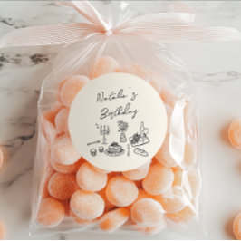 Retro Hand Geschriebenes Gezeichnet Geschirr Gebur Runder Aufkleber