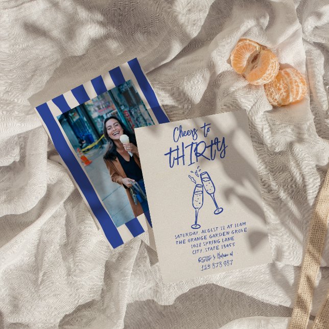 Retro Hand gezeichnet 30. Anruf zum Foto Geburtsta Einladung (Von Creator hochgeladen)