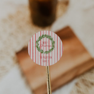 Retro Hand gezeichnet Grünen Weihnachtskranz Runder Aufkleber