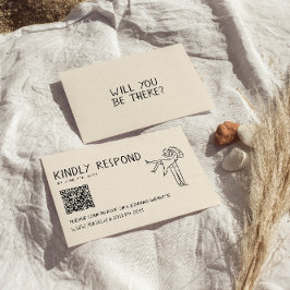 Retro Hand Gezeichnet QR Code Einzigartige Hochzei RSVP Karte
