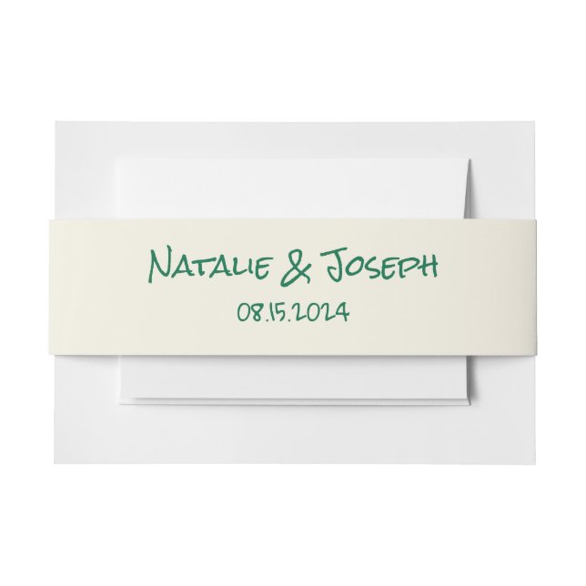 Retro Hand Written Green Modern Quirky Wedding Einladungsbanderole (Vorderseite Beispiel)