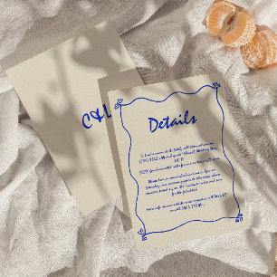 Retro handgeschriebene Whimsical Blue Wedding Deta Begleitkarte