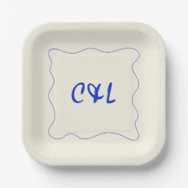 Retro Handgeschriebene Whimsical Blue Wedding Pappteller