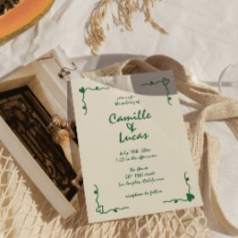Retro Handgeschriebene Whimsical Green Wedding Einladung