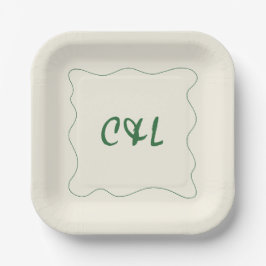 Retro Handgeschriebene Whimsical Green Wedding Pappteller