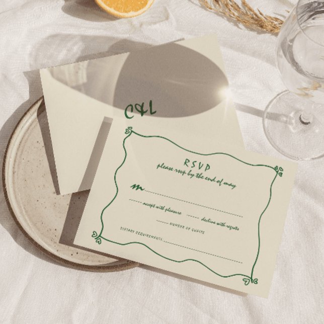 Retro Handgeschriebene Whimsical Green Wedding RSVP Karte (Von Creator hochgeladen)