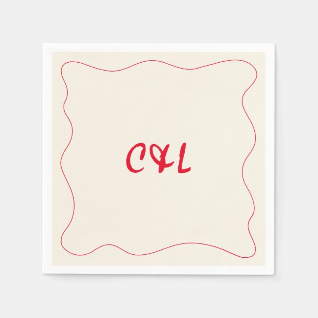 Retro Handgeschriebene Whimsical Red Wedding Serviette (Vorderseite)
