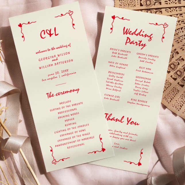 Retro Handgeschriebenes Programm "Whimsical Red Fl (Von Creator hochgeladen)