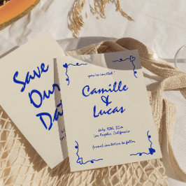 Retro Handgeschriebenes whimsical Blue Speichern S Einladung