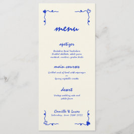 Retro Handgeschriebenes whimsical Blue Wedding Men Menükarte