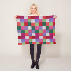 Retro handgestrickte bunte Patchwork-Quadrate Fleecedecke