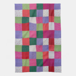 Retro handgestrickte bunte Patchwork-Quadrate Geschirrtuch