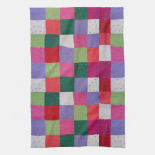 Retro handgestrickte bunte Patchwork-Quadrate Geschirrtuch