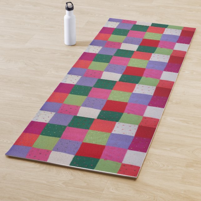 Retro handgestrickte bunte Patchwork-Quadrate Yogamatte (Beispiel)