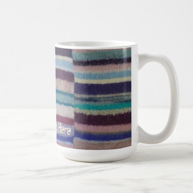 Retro handgestrickte farbenfrohe Streifen Spaß Kaffeetasse (Rechts)