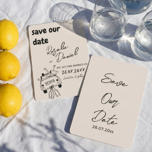 Retro Handgezeichnet Fett Gerade Verheiratet Auto  Save The Date