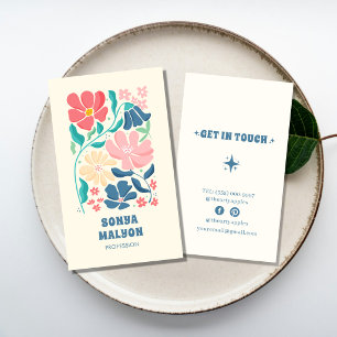 Retro-Handgezeichnete-groovy-florale-boho-mädchenh Visitenkarte
