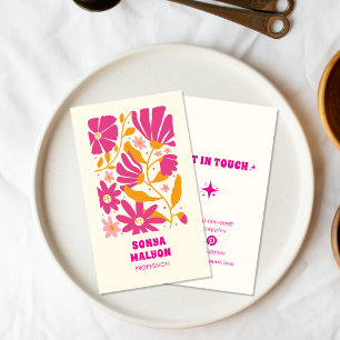 Retro-Handgezeichnete-groovy-florale-boho-mädchenh Visitenkarte