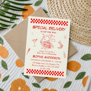Retro Handgezeichnete Speziallieferung Baby Shower Einladung