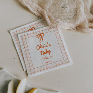 Retro Handgezeichneter Orangen-Schleifen-Gingham-B Serviette