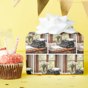 Retro-Handschreibmaschine mit Gänseblümchen Geschenkpapier