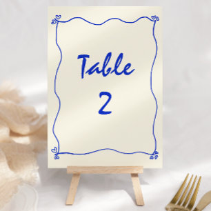 Retro-Handschriftliche blaue Hochzeitstisch-Nummer Einladung