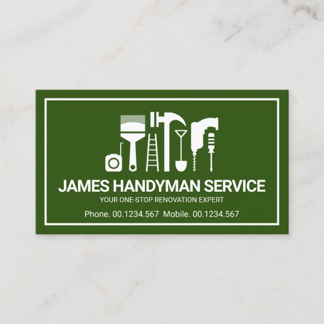 Retro Handyman Tools Motif, Odd Jobs Worker Visitenkarte (Vorderseite)