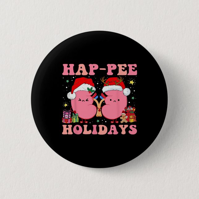 Retro Hap Pe Holidays Weihnachtsdialyse Nurse Ki Button (Vorderseite)