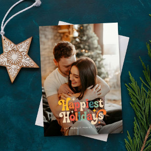 Retro Happiest Holidays Couple Christmas Foto Feiertagskarte