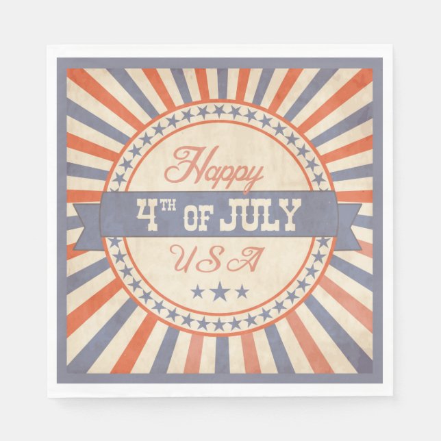 Retro Happy 4. Juli USA Stars Streifen Serviette (Vorderseite)