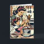 Retro Happy Birthday Daughter Karte<br><div class="desc">Sweet sentimental Happy Birthday Daughter Card. Eine Retro-Szene mit einer Mutter,  die ihrer Tochter beibringt,  einen Kuchen zu backen,  ist nicht in einem Vintagen Comic Buch Pop Art.</div>
