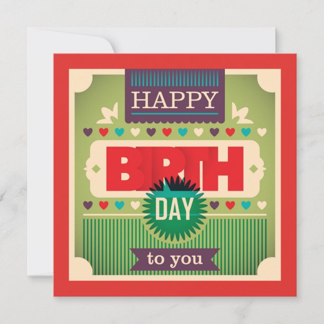 Retro Happy Birthday Typografy Grußkarte (Vorderseite)