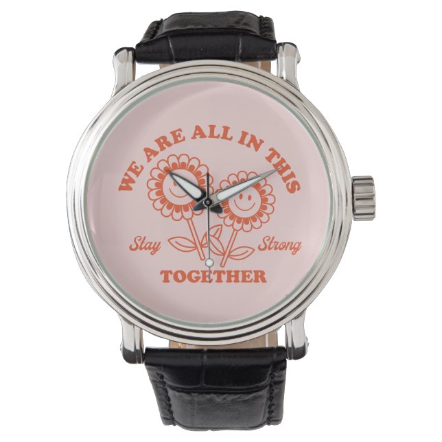 Retro Happy Blume Graphic Armbanduhr (Vorderseite)
