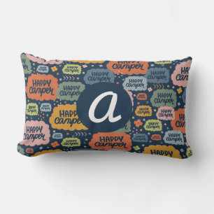 Retro Happy Camper, spielerisches Outdoor Monogram Lendenkissen