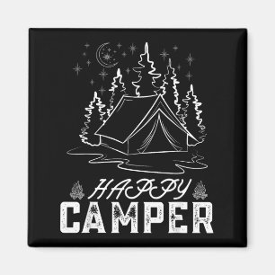 Retro Happy Camper Zelt Kiefernwald Mondnacht Magnet