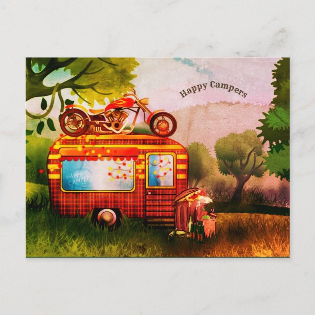 Retro Happy Campers Trailer Trash anpassbar Postkarte (Vorderseite)