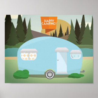 Retro Happy Camping, Poster Vintage Camper