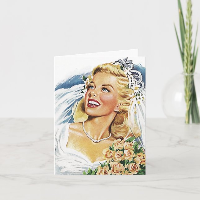 Retro Happy Elated Bride Blank Cards Vielen Dank o Dankeskarte (Vorderseite)