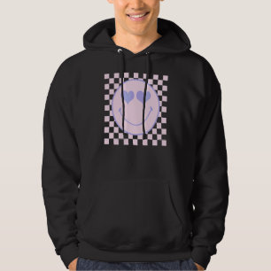 Retro Happy Face Checkered Pattern Happy Face Tre Hoodie