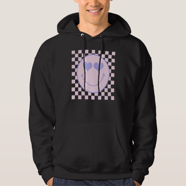 Retro Happy Face Checkered Pattern Happy Face Tre Hoodie (Vorderseite)