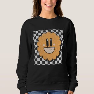 Retro Happy Face Checkered Pattern Smile Face Sweatshirt