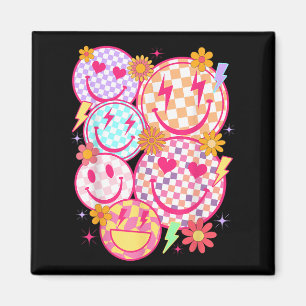 Retro Happy Face Checkered Pattern Smile Face Tren Magnet