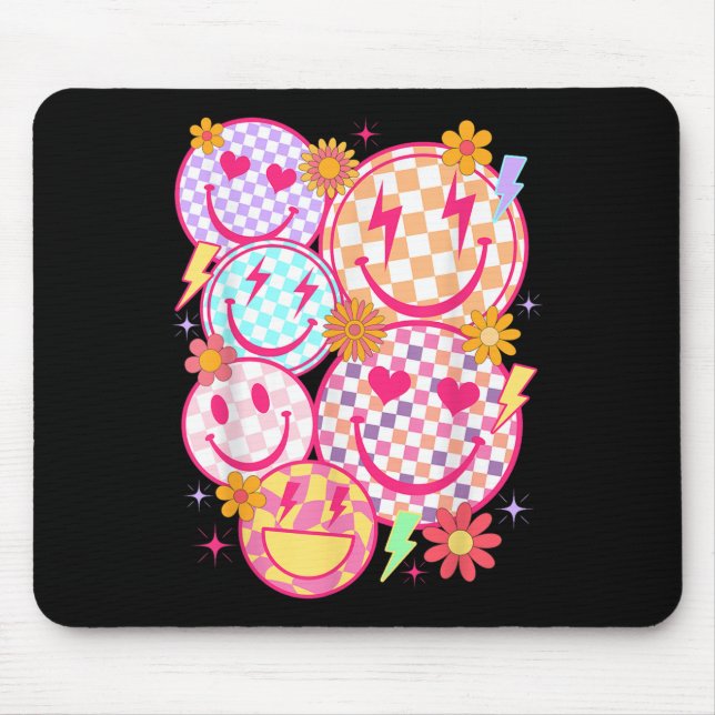 Retro Happy Face Checkered Pattern Smile Face Tren Mousepad (Vorne)
