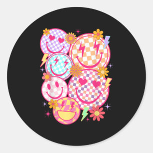 Retro Happy Face Checkered Pattern Smile Face Tren Runder Aufkleber