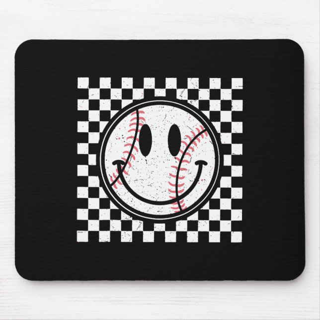 Retro Happy Face Game Day Baseball Pattern Smile F Mousepad (Vorne)