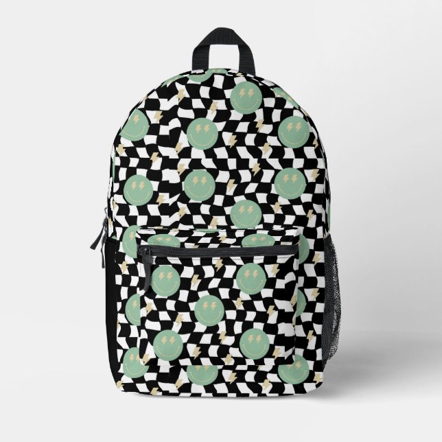 Retro Happy Face Karo und Leuchtdioden Bedruckter Rucksack (Vorderseite)