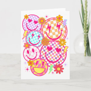 Retro Happy Face Karomuster lächeln Gesicht Trend Karte