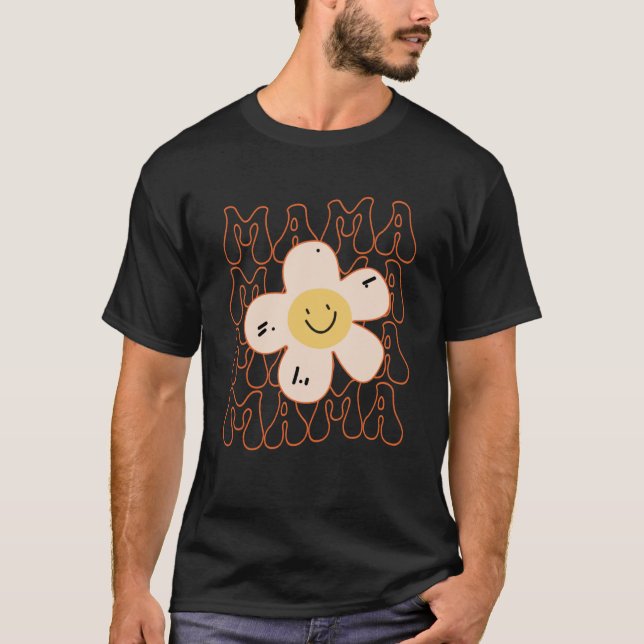Retro Happy Face Mama Groovy Daisy Flower Smile Fa T-Shirt (Vorderseite)