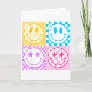 Retro-Happy-Face-Shirt Karomuster Lächeln Gesicht Karte