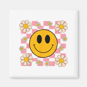 Retro Happy Face Shirt Karomuster Smile Gesicht Magnet